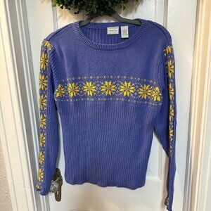 Winter Time by Cherokee-Purple and Yellow Crew Neck Ribbed Sweater-Size M